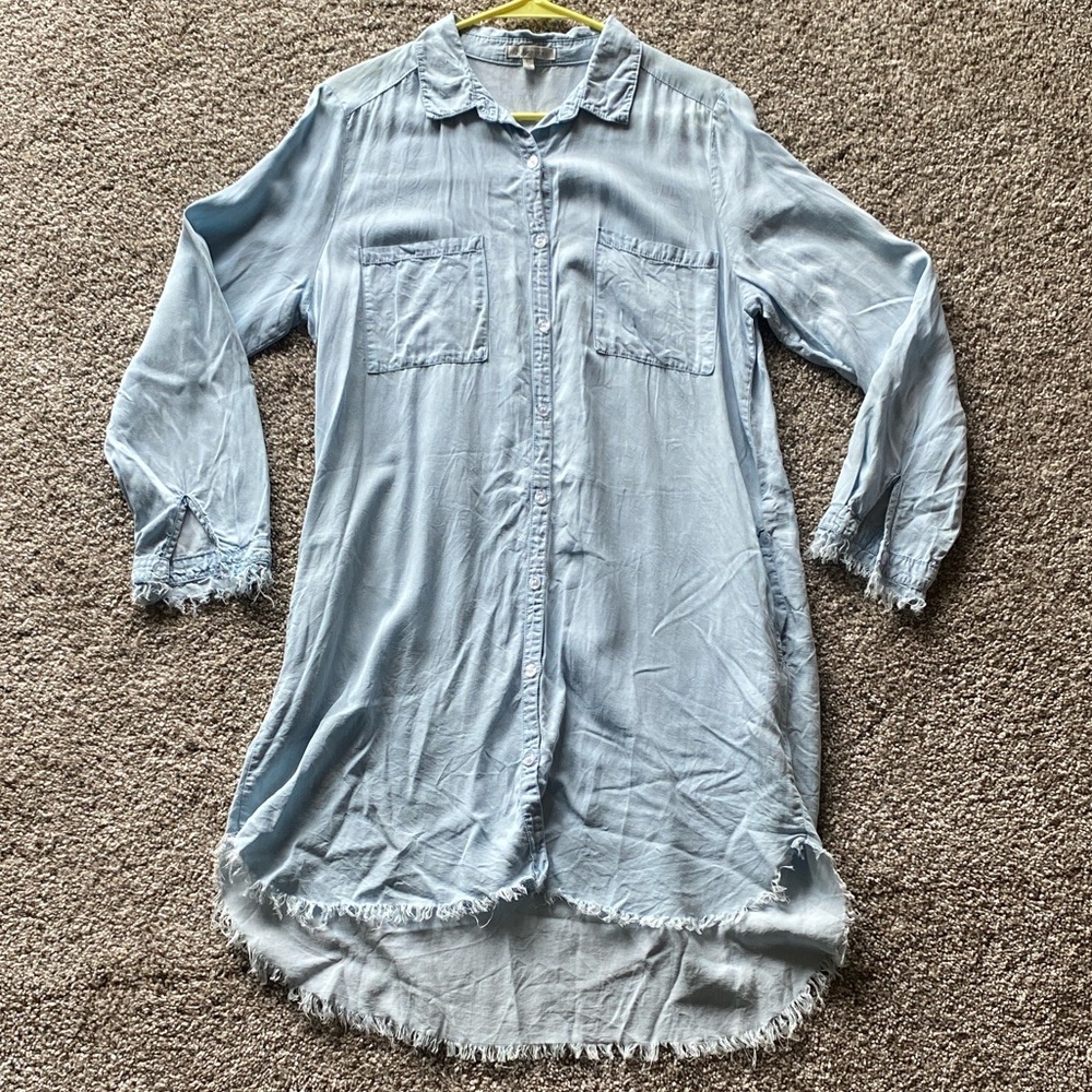🖤 💛Light Blue Denim Shirt Dress - Casual Button-Down K - Picture 5 of 5
